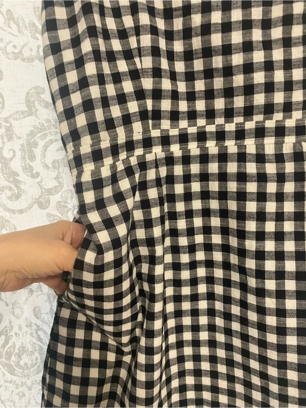 Abercrombie & Fitch Square Neck Pocket Gingham Preppy Mini Dress Black White XL